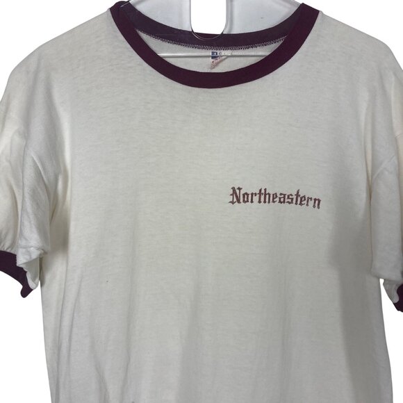 Vintage Champion Northeastern University Ringer T Shirt Large Thrashed 50s 60s - Picture 2 of 12